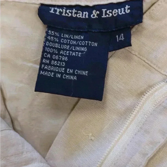 Tristan  & Iseut Linen Blend Straight Leg Oatmeal Pants Size 14 - Picture 8 of 8